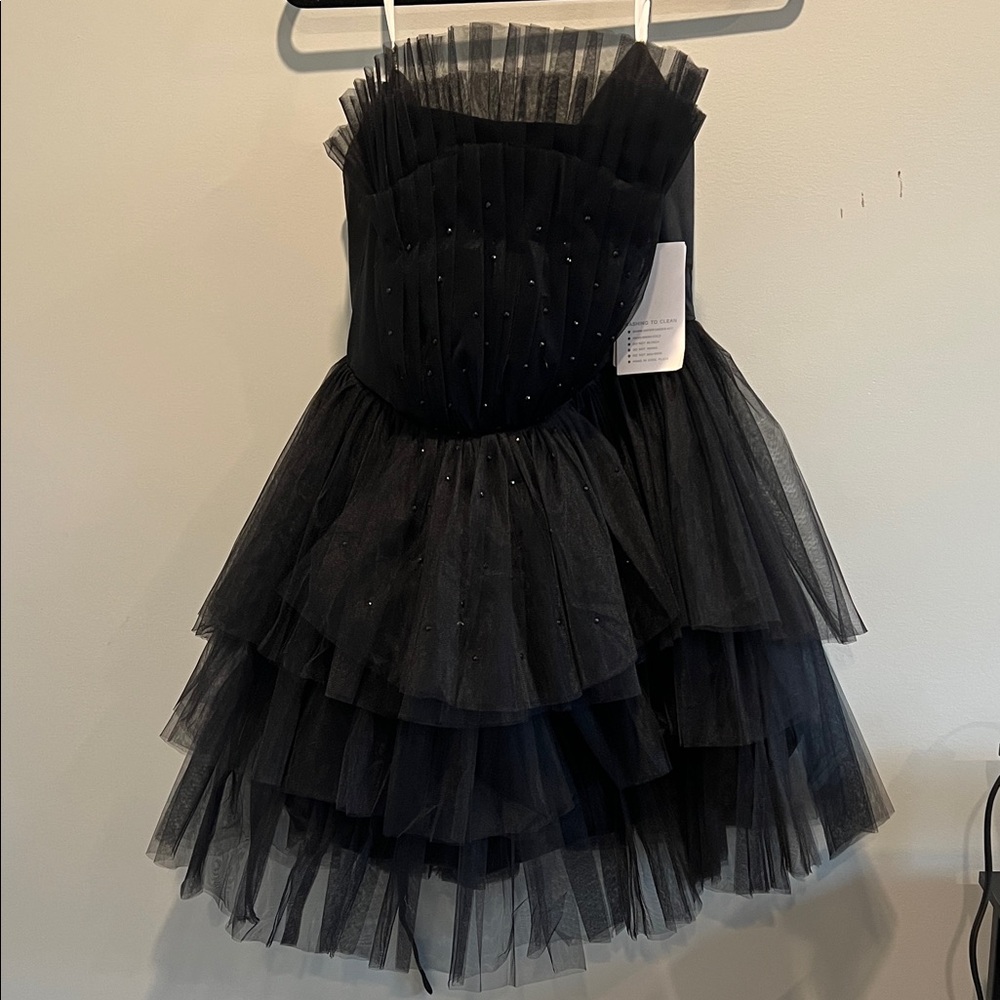 Strapless Black Tulle Party Dress